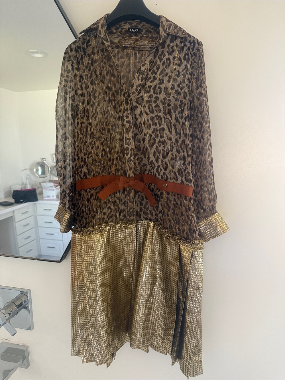 D&G Leopard Print and Metallic Gold Mixed-Media Dress size 38